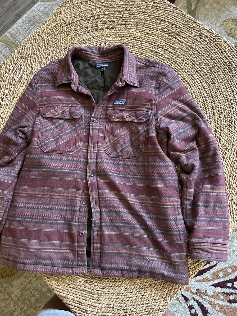 Patagonia Men's XL Maroon Striped Button-Up Shirt Jacket